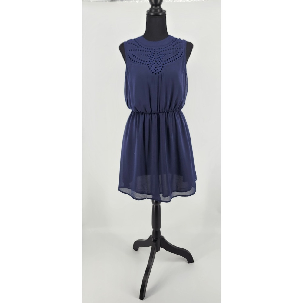 Collective Concepts Navy Blue Eyelet Embroidered Sleeveless Mini Dress Womens M